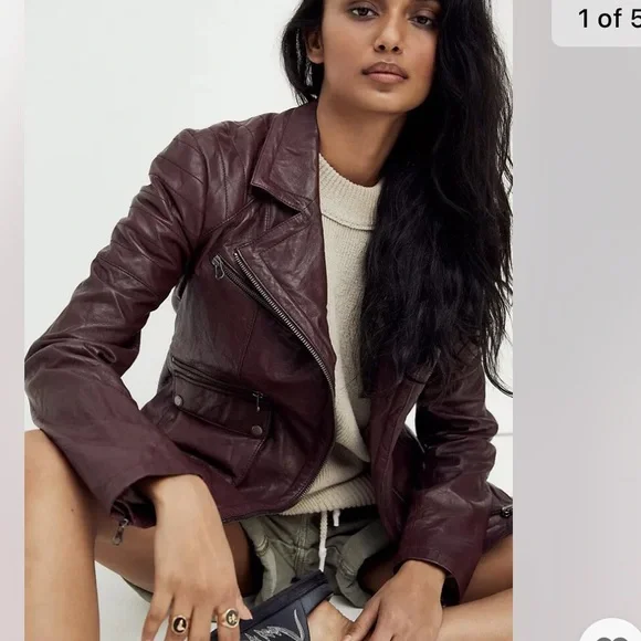 Free People Deep Burgundy Leather Jacket - Picture 2 of 9